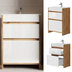 Vicco Ensemble meubles bain Chêne de force doré 2 pièces, meuble bas 60 cm