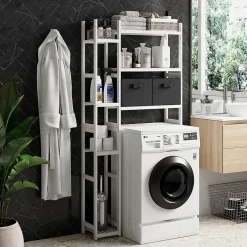 Vicco Etagère de toilettes Blanc 78.5x163cm avec 2 tiroirs en non-tissé* Meuble Wc