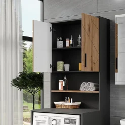 Vicco Meuble bain Anthracite/Artisan 68x103.5cm avec 2 portes* Meuble Wc