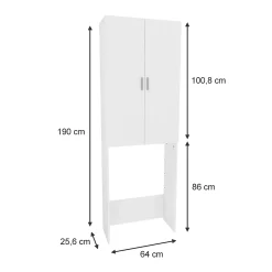 Vicco Meuble de machine à laver Blanc 64x190cm avec 2 portes longues* Meuble Wc
