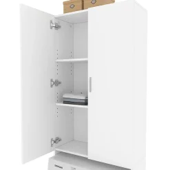 Vicco Meuble de machine à laver Blanc 64x190cm avec 2 portes longues* Meuble Wc