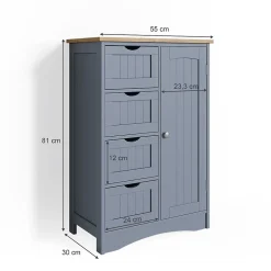 Vicco Meuble de rangement de salle de bain Gris 55x81cm* Armoire De Salle De Bains