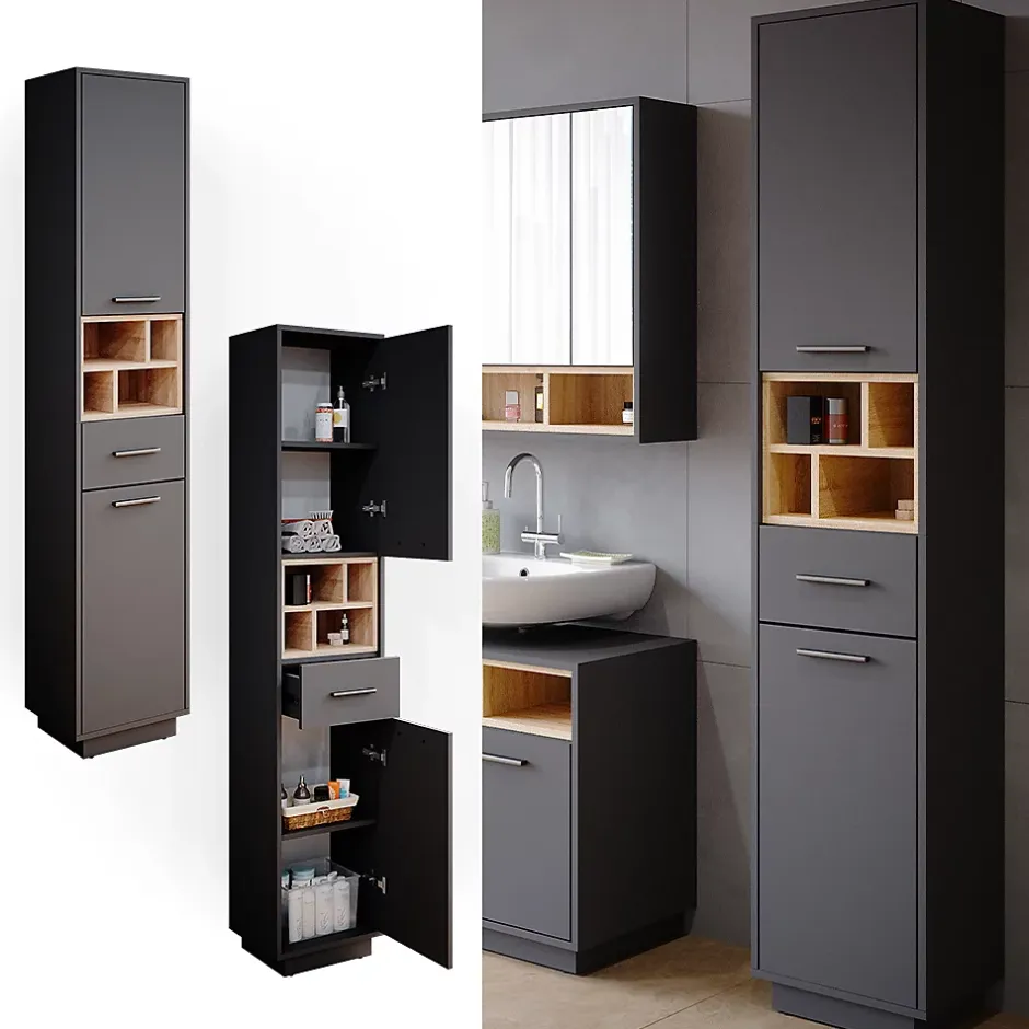 Vicco Meuble de rangement de salle de bain Anthracite 38x190cm