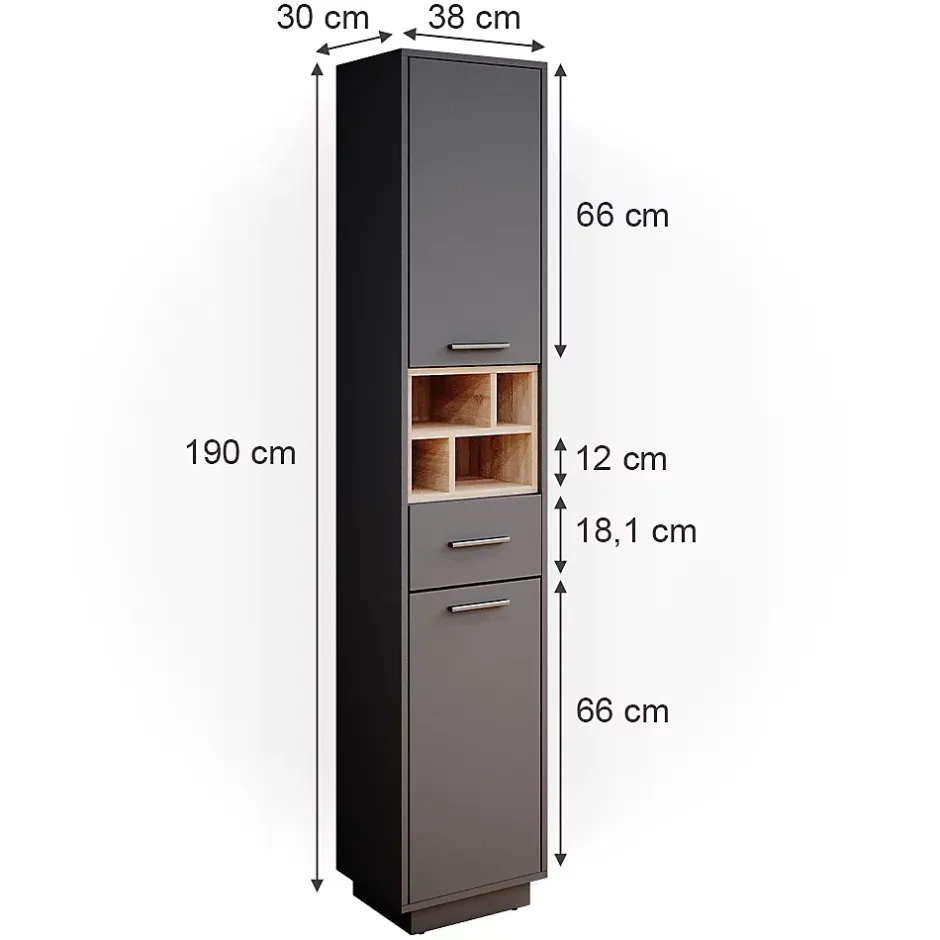 Vicco Meuble de rangement de salle de bain Anthracite 38x190cm
