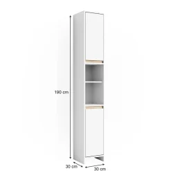 Vicco Meuble de rangement de salle de bain Blanc/Sonoma 30x190cm* Colonne De Salle De Bains