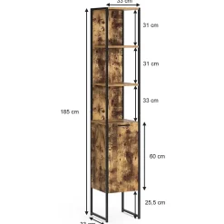 Vicco Meuble de rangement de salle de bain Bois antique 33x185cm* Colonne De Salle De Bains
