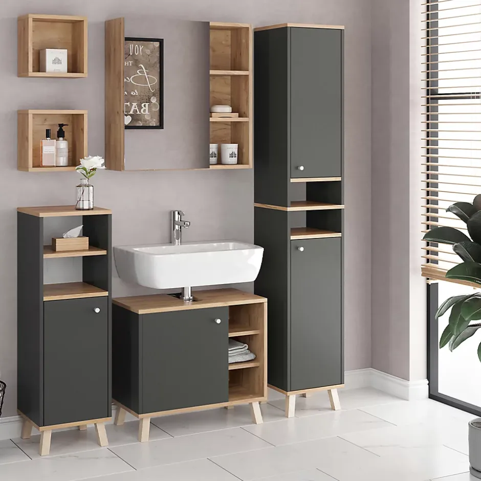 Vicco Meuble de rangement de salle de bain Anthracite 30x174cm