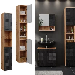 Vicco Meuble de rangement de salle de bain Anthracite à pois 30x192cm