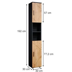 Vicco Meuble de rangement de salle de bain Chêne doré/anthracite 30x192cm* Colonne De Salle De Bains
