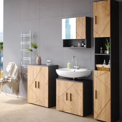 Vicco Meuble de rangement de salle de bain Chêne doré/anthracite 30x192cm* Colonne De Salle De Bains