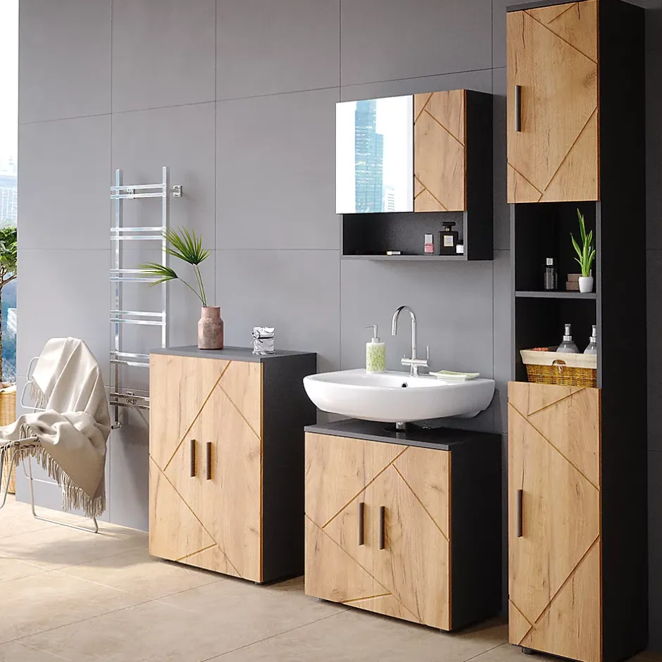 Vicco Meuble de rangement de salle de bain Chêne doré/anthracite 30x192cm* Colonne De Salle De Bains