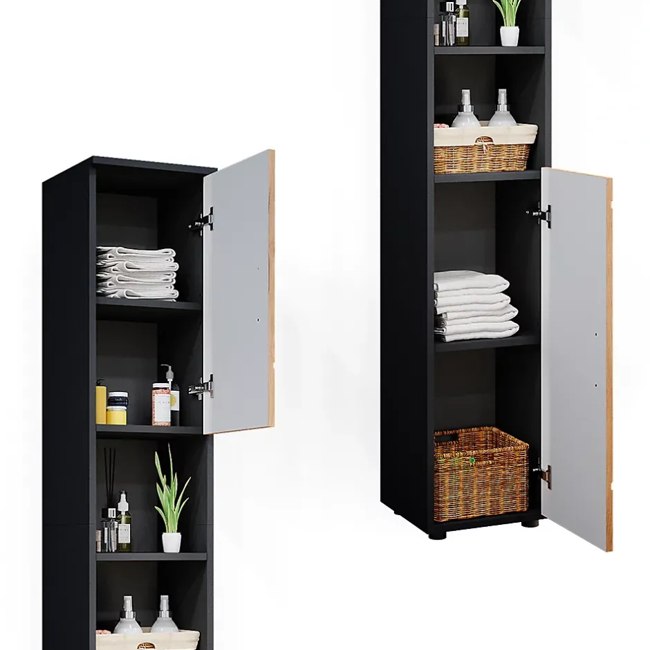 Vicco Meuble de rangement de salle de bain Chêne doré/anthracite 30x192cm* Colonne De Salle De Bains