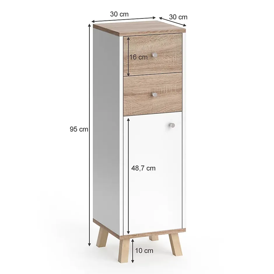 Vicco Meuble de rangement de salle de bain Blanc 30x95cm avec tiroirs* Armoire De Salle De Bains