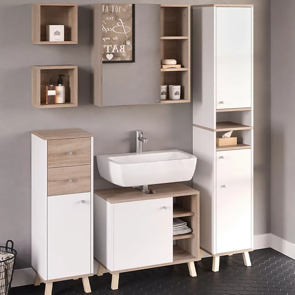 Vicco Meuble de rangement de salle de bain Blanc 30x95cm avec tiroirs* Armoire De Salle De Bains