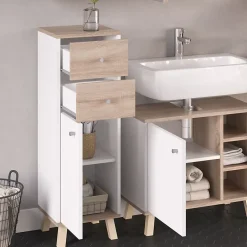 Vicco Meuble de rangement de salle de bain Blanc 30x95cm avec tiroirs* Armoire De Salle De Bains
