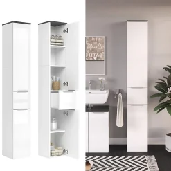 Vicco Meuble de rangement de salle de bain Blanc Haute brillance 30x190cm