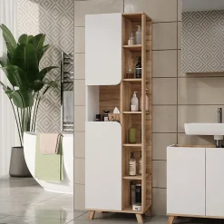 Vicco Meuble salle de bain Sonoma/blanc 50x175cm avec 2 portes* Colonne De Salle De Bains