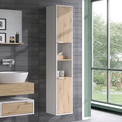 Vicco Meuble salle de bain Blanc 30x165cm avec portes, et compartiments ouverts* Colonne De Salle De Bains