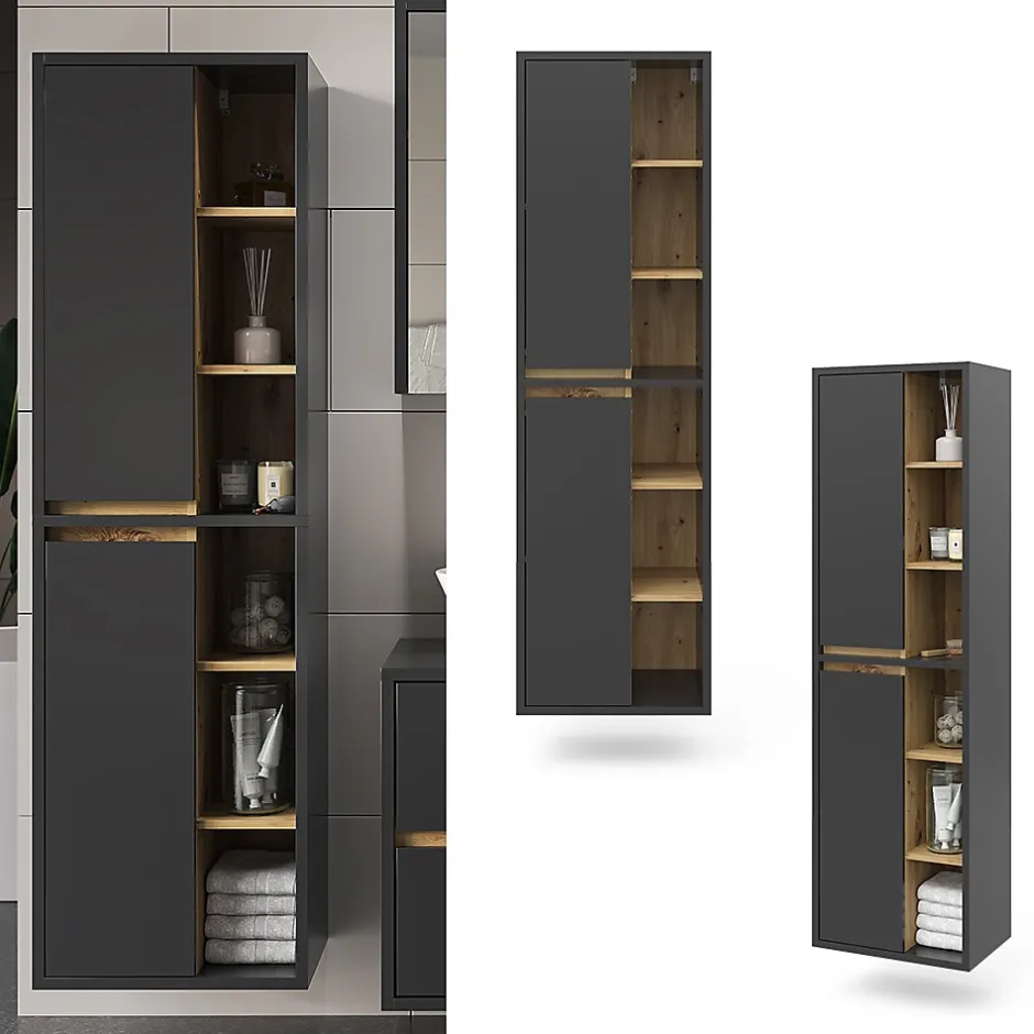 Vicco Meuble salle de bain Anthracite 50x170cm avec portes, et compartiments ouverts