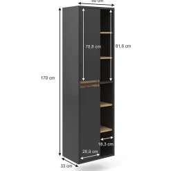 Vicco Meuble salle de bain Anthracite 50x170cm avec portes, et compartiments ouverts