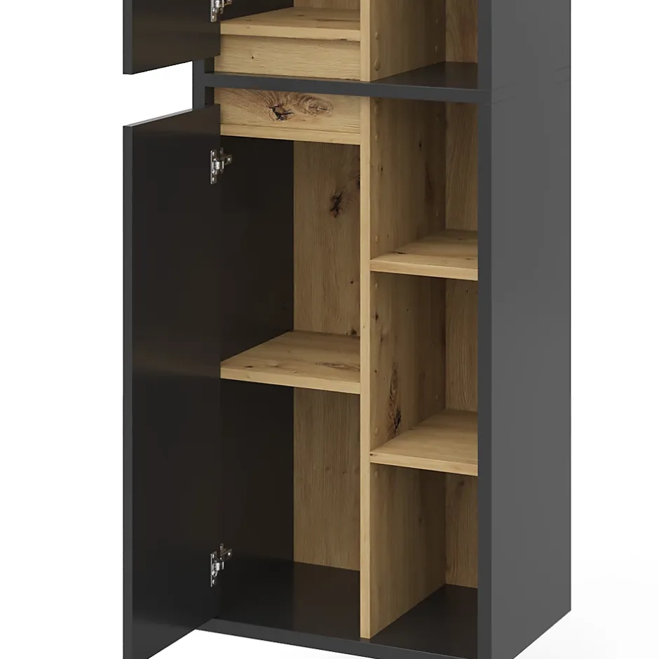 Vicco Meuble salle de bain Anthracite 50x170cm avec portes, et compartiments ouverts
