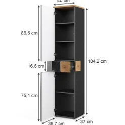 Vicco Meuble salle de bain Anthracite 40x184.2cm* Colonne De Salle De Bains