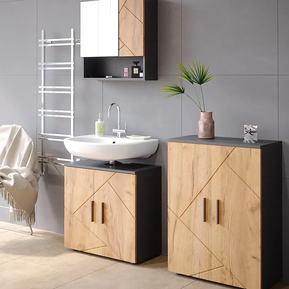 Vicco Meuble salle de bain Anthracite/chêne doré 60x81cm* Armoire De Salle De Bains