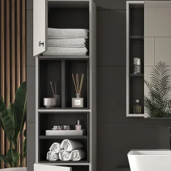 Vicco Meuble salle de bain Gris 37.5x150cm avec porte et compartiments ouverts* Colonne De Salle De Bains