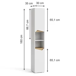 Vicco Meuble salle de bain Blanc 30x180cm avec portes, et compartiments ouverts* Colonne De Salle De Bains