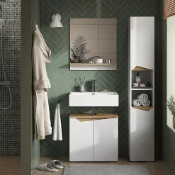 Vicco Meuble salle de bain Blanc 30x180cm avec portes, et compartiments ouverts* Colonne De Salle De Bains