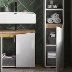 Vicco Meuble salle de bain Blanc 30x180cm avec portes, et compartiments ouverts* Colonne De Salle De Bains