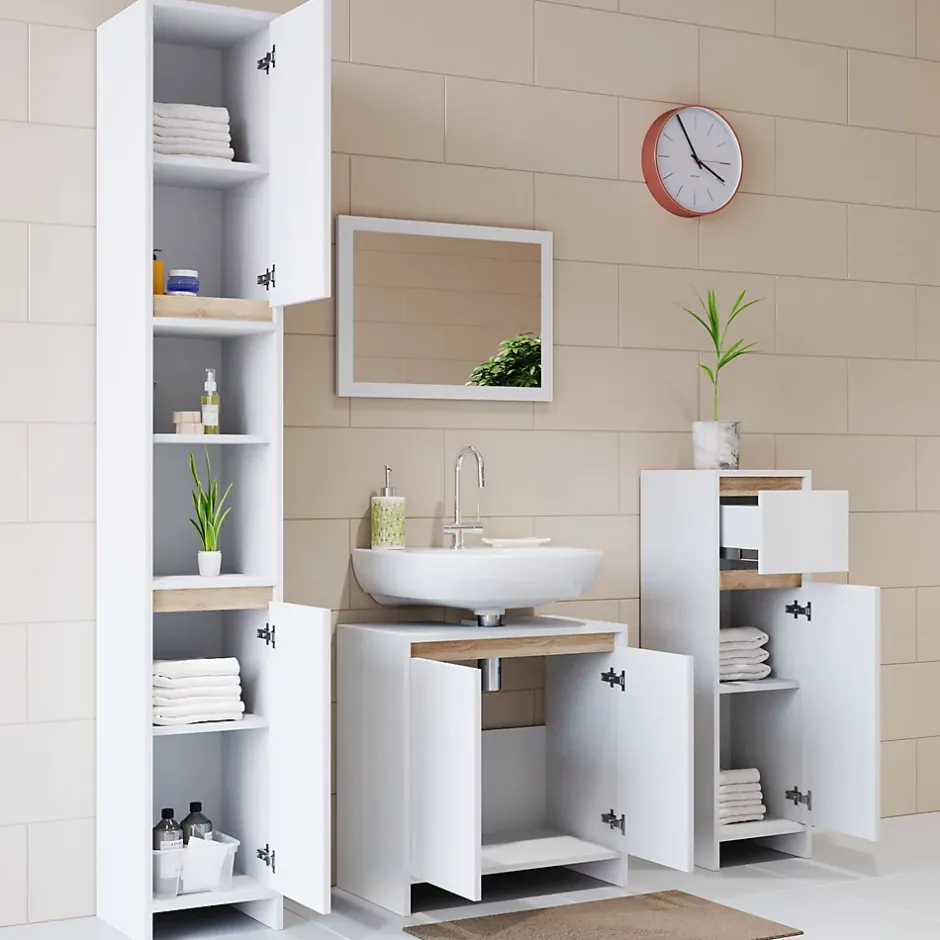 Vicco Meuble sous vasque simple Blanc/Sonoma 58x60cm