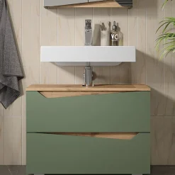 Vicco Meuble sous vasque simple Vert/Artisan 80x57.5cm avec 2 tiroirs* Meuble Vasque