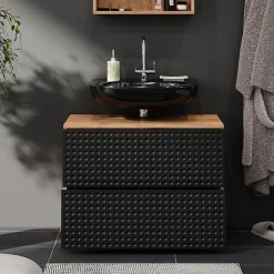 Vicco Meuble sous vasque simple Anthracite à pois 41cm avec 2 tiroirs