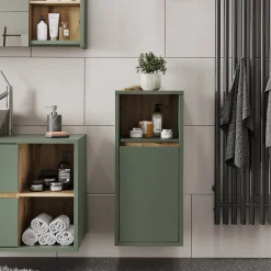 Vicco Midischrank Vert/Artisan 33x80cm avec porte et étagère ouverte