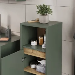 Vicco Midischrank Vert/Artisan 33x80cm avec porte et étagère ouverte