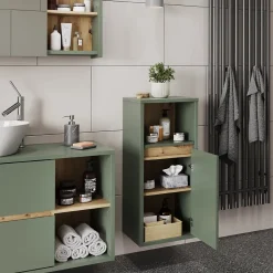 Vicco Midischrank Vert/Artisan 33x80cm avec porte et étagère ouverte