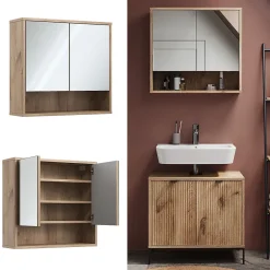 Vicco miroir de salle de bain Chêne Viking 70x65cm avec 2 portes* Armoire De Toilette