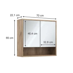 Vicco miroir de salle de bain Chêne Viking 70x65cm avec 2 portes* Armoire De Toilette