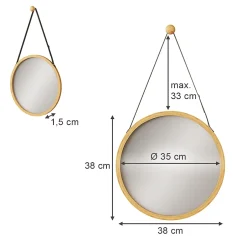 Vicco Miroir mural Bambou 38x38cm avec sangle réglable