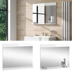 Vicco Miroir mural Blanc Haute brillance 80.1x62cm avec étagère