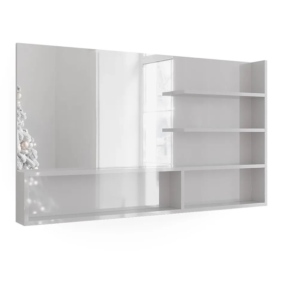 Vicco Étagère à miroir Blanc Haute brillance 119.8x70cm avec compartiments ouverts* Armoire De Toilette