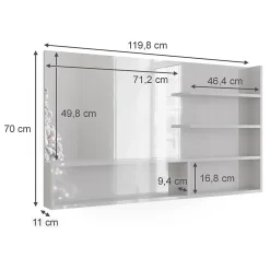 Vicco Étagère à miroir Blanc Haute brillance 119.8x70cm avec compartiments ouverts* Armoire De Toilette