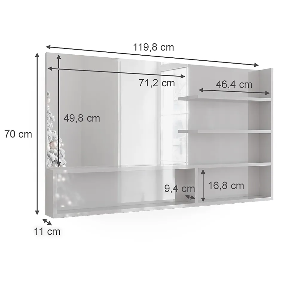 Vicco Étagère à miroir Blanc Haute brillance 119.8x70cm avec compartiments ouverts* Armoire De Toilette