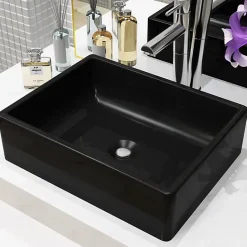 Vidaxl Lavabo Céramique Rectangulaire Noir Vasque Salle de Bain Toilette 142734* Lavabo