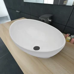 Vidaxl Lavabo en Forme Ovale Céramique Blanc Lave-mains Vasque Salle de Bain 140674* Vasque À Poser