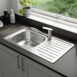 Évier compact de cuisine 1 cuve et 1 égouttoir en acier inoxydable Jabiri* Evier Et Robinet De Buanderie