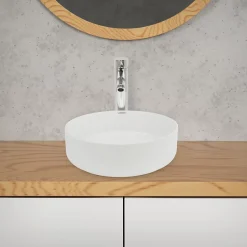 ECD Germany Évier céramique vasque a poser ronde moderne lave-mains salle de bain 355 mm