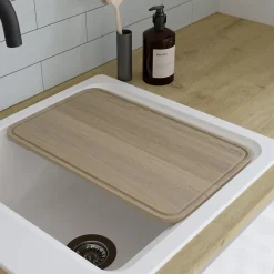 GoodHome Évier de cuisine 1 cuve en composite de quartz blanc mat avec accessoires Romesco