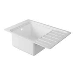 GoodHome Évier de cuisine 1 cuve et 1 égouttoir en composite de quartz blanc mat avec accessoires Romesco* Evier Et Robinet De Buanderie